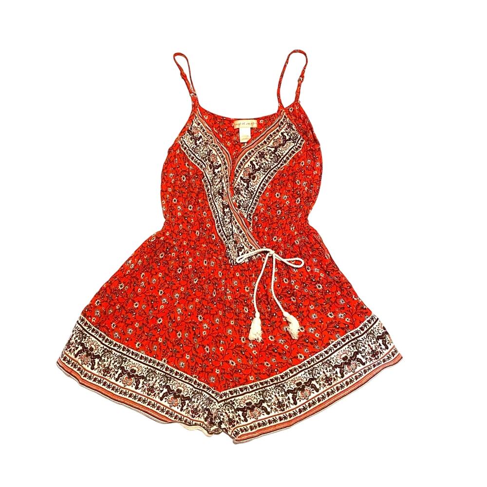 Band of Gypsies Spaghetti Strap Tank Romper Red Women's S Small